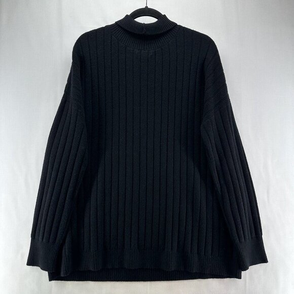 Nordstrom Sweater Womens Size L Ribbed Jumper Mock Neck Pullover Black - Picture 2 of 11